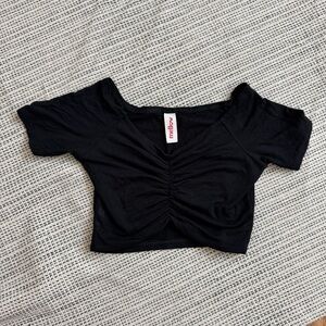 Black Cropped Ruched Women's Going Out Top